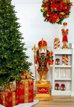 4 FT Red King Nutcracker With Staff & Gifts