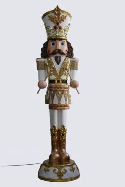 8 FT White & Gold Nutcracker With Music & Warm White LED Lights
