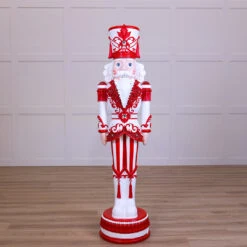6 FT Lighted Musical Red & White Stripe King Nutcracker