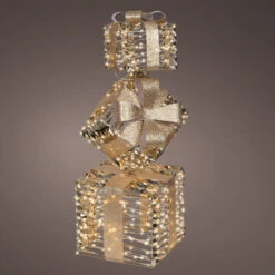 29" 600 Micro LED Warm White Gold Gift Box Tower