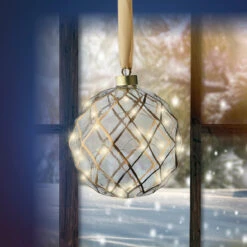 6" Micro LED Glass Ball Ornament Battery Operated Set Of 2