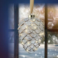 8" Micro LED Pinecone Ornament Battery Operated Set Of 2