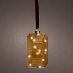 7" Micro LED Brown Jewel Ornament Battery Operated Set Of 2