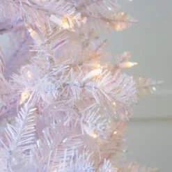 White Tiffany Tinsel Tree Pre-Lit Clear Lights -The Christmas Palace Store 0671451876 3