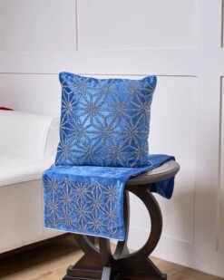 16" X 108" Blue & Silver Beaded Table Runner