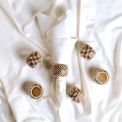 White, Silver & Pearl Napkin Ring Set Of 4