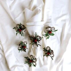 Holly Candy Cane Napkin Ring Set Of 4