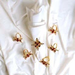 Red & Gold Snowflake Napkin Ring Set Of 4