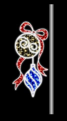 6 FT X 3 FT Warm White & Blue Ornament With Red Bow LED Pole Banner 1 6 FT X 3 FT Warm White & Blue Ornament With Red Bow LED Pole Banner