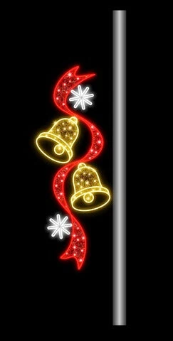 6 FT X 2 FT Gold Bells With Red Bow LED Pole Banner