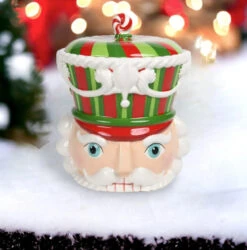 10" Peppermint Swirl Nutcracker Head Cookie Jar