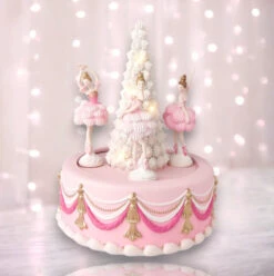 10" Musical Lighted Pink Cake With Ballerinas