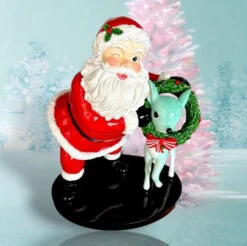 4 FT Red Retro Santa With Deer