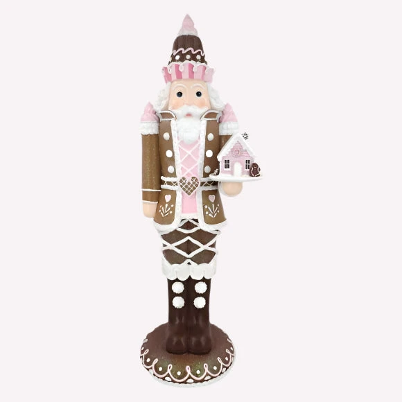 21" Gingerbread Nutcracker With Pink Gingerbread House 2 21" Gingerbread Nutcracker With Pink Gingerbread House - Image 2