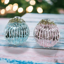 Blue & Pink Netted Ball Ornaments Assorted Set Of 2