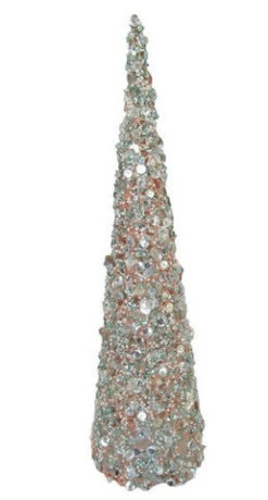 18" Coral Glitter Beaded Tree Cone