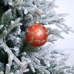 5" Matte Peach Beaded Swag Ball Ornament