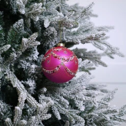 5" Matte Fuchsia Beaded Swag Ball Ornament