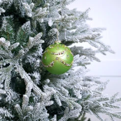 5" Matte Green Beaded Swag Ball Ornament