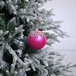 5" Shiny Fuchsia Beaded Ball Ornament