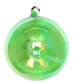 6" Lime Green Iridescent Bottle Glass Ball Ornament
