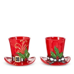 7" Red Top Hat Container Set Of 2