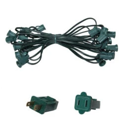 100 FT C7 Candelabra Light Stringer Green Wire E12 Base