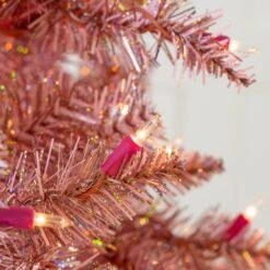 Pink Tinsel Slim Tree Pre-Lit Clear Lights -The Christmas Palace Store 7.5FTPinkTinselSlim 1 3