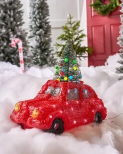 15" 80 LED Cool White Red Car With Christmas Tree