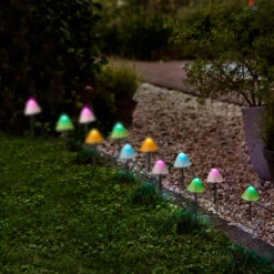 8" 20 LED Multi Mushroom Stakes With Black Wire