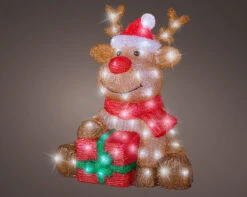 18" 80 LED Cool White Reindeer With Santa Hat & Gift Box -The Christmas Palace Store 8720725865778a