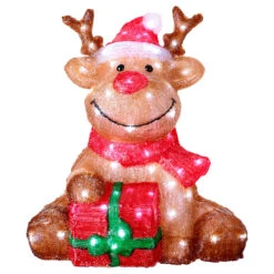 18" 80 LED Cool White Reindeer With Santa Hat & Gift Box -The Christmas Palace Store 8720725865778b