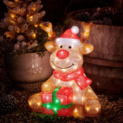 18" 80 LED Cool White Reindeer With Santa Hat & Gift Box -The Christmas Palace Store 8720725865778e