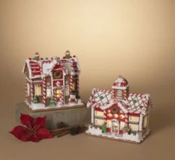 9.5" LED Gingerbread House Assorted Set Of 2