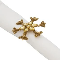 Gold Beaded Snowflake Napkin Ring Set Of 4 -The Christmas Palace Store 8932342448b